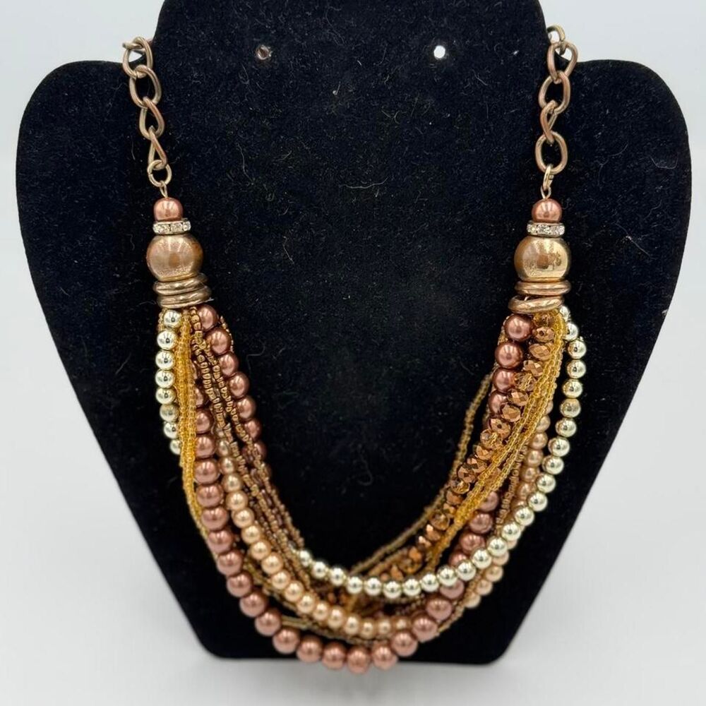 Multi-Strand Faux Pearl necklace with Eart Tones